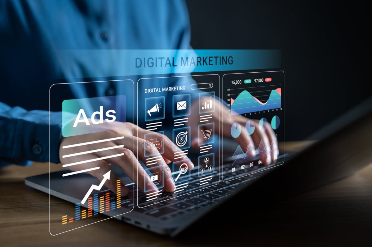 Digital advertising campaign dashboard showing analytics and metrics